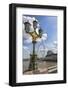 The London Eye and iconic British lamppost in London, England.-Michele Niles-Framed Photographic Print