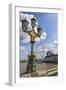 The London Eye and iconic British lamppost in London, England.-Michele Niles-Framed Photographic Print