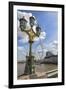 The London Eye and iconic British lamppost in London, England.-Michele Niles-Framed Photographic Print