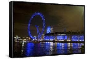 The London Eye Ferris Wheel Along the Thames Embankment at Night-Richard Wright-Framed Stretched Canvas