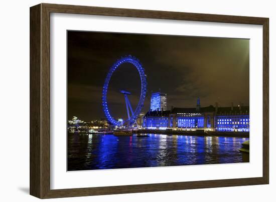 The London Eye Ferris Wheel Along the Thames Embankment at Night-Richard Wright-Framed Photographic Print