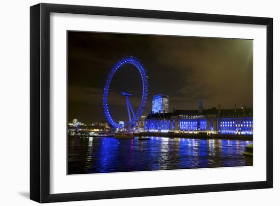 The London Eye Ferris Wheel Along the Thames Embankment at Night-Richard Wright-Framed Photographic Print