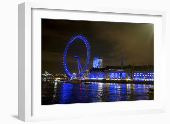 The London Eye Ferris Wheel Along the Thames Embankment at Night-Richard Wright-Framed Photographic Print