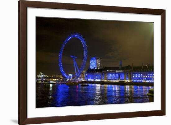 The London Eye Ferris Wheel Along the Thames Embankment at Night-Richard Wright-Framed Photographic Print