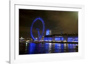 The London Eye Ferris Wheel Along the Thames Embankment at Night-Richard Wright-Framed Photographic Print