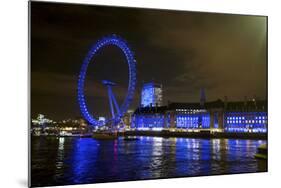 The London Eye Ferris Wheel Along the Thames Embankment at Night-Richard Wright-Mounted Photographic Print