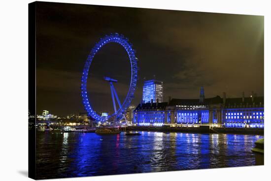 The London Eye Ferris Wheel Along the Thames Embankment at Night-Richard Wright-Stretched Canvas