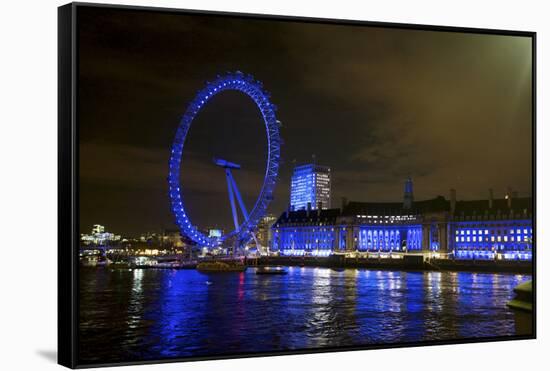 The London Eye Ferris Wheel Along the Thames Embankment at Night-Richard Wright-Framed Stretched Canvas