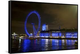 The London Eye Ferris Wheel Along the Thames Embankment at Night-Richard Wright-Framed Stretched Canvas