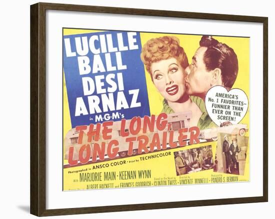 The Long, Long Trailer, Lucille Ball, Desi Arnaz on title lobbycard, 1954-null-Framed Art Print