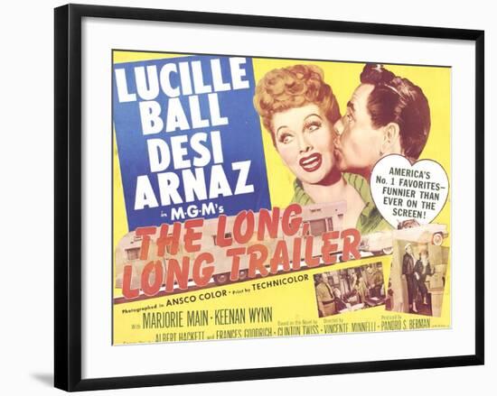 The Long, Long Trailer, Lucille Ball, Desi Arnaz on title lobbycard, 1954-null-Framed Art Print