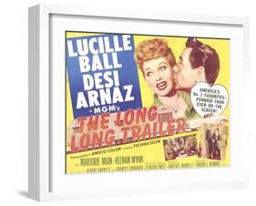 The Long, Long Trailer, Lucille Ball, Desi Arnaz on title lobbycard, 1954-null-Framed Art Print