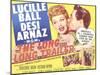 The Long, Long Trailer, Lucille Ball, Desi Arnaz on title lobbycard, 1954-null-Mounted Art Print