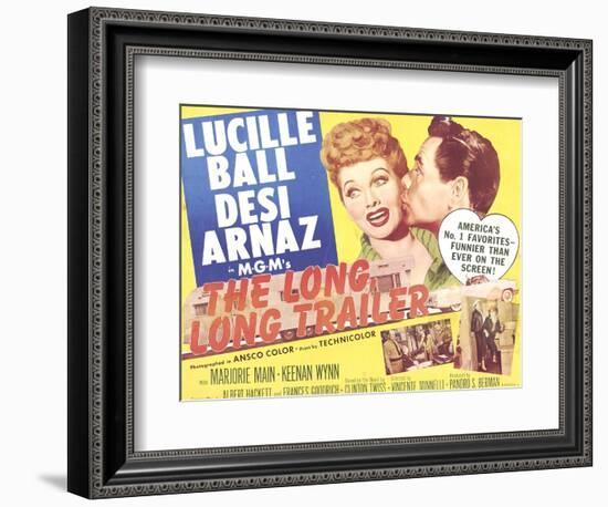 The Long, Long Trailer, Lucille Ball, Desi Arnaz on title lobbycard, 1954-null-Framed Art Print