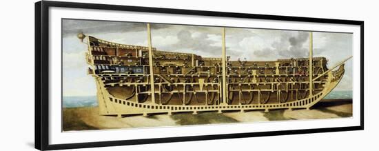 The Longitudinal Section of a First-Rate (First Rate), a British Warship. Oil on Canvas Attributed-null-Framed Premium Giclee Print