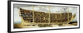 The Longitudinal Section of a First-Rate (First Rate), a British Warship. Oil on Canvas Attributed-null-Framed Premium Giclee Print