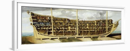 The Longitudinal Section of a First-Rate (First Rate), a British Warship. Oil on Canvas Attributed-null-Framed Premium Giclee Print