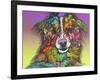 The Look, Dogs, Pets, Animals, White Snout, Purple yellow, Long hair, Pop Art, Stencils, Colorful-Russo Dean-Framed Giclee Print