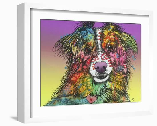 The Look, Dogs, Pets, Animals, White Snout, Purple yellow, Long hair, Pop Art, Stencils, Colorful-Russo Dean-Framed Giclee Print