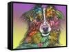 The Look, Dogs, Pets, Animals, White Snout, Purple yellow, Long hair, Pop Art, Stencils, Colorful-Russo Dean-Framed Stretched Canvas