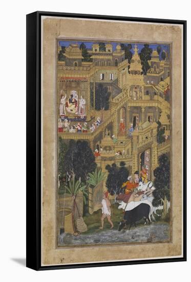 The Lord Krishna in the Golden City, Ca 1586-Kesav Kalan-Framed Stretched Canvas