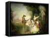 The Love Lesson-Jean Antoine Watteau-Framed Stretched Canvas