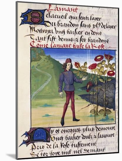 The Lover with the Rose in His Hand, Miniature from the Allegorical Poem Romance of the Rose-Guillaume De Lorris-Mounted Giclee Print