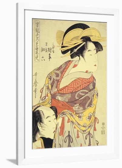 The lovers Miuraya Agemaki and Yorozuya Sukeroku oban from Jitsu kurabe iro no minakami-Kitagawa Utamaro-Framed Giclee Print