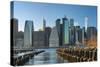 The Lower Manhattan Skyline from Brooklyn Bridge Park, New York City.-Jon Hicks-Stretched Canvas