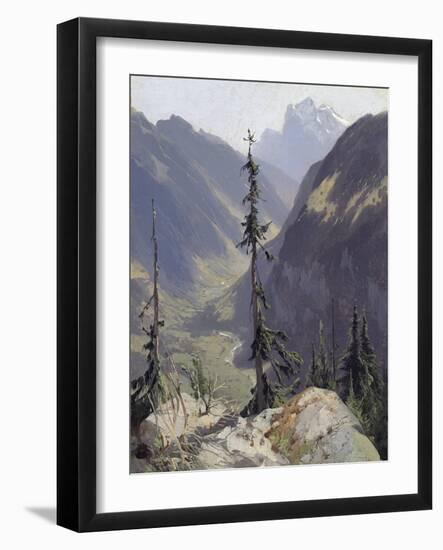 The Luetschental with the Wetterhorn, by Calame, Alexandre (1810-1864). Oil on Canvas, C. 1850. Dim-Alexandre Calame-Framed Giclee Print