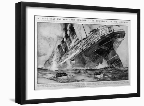 The Lusitania Sinks after Being Hit by German Torpedoes-Charles Dixon-Framed Art Print