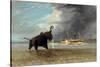 The 'Ma Roberts' and an Elephant in the Shallows, Lower Zambezi, 1859-Thomas Baines-Stretched Canvas