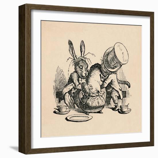 'The Mad Hatter and March hare trying to put the Dormouse into a teapot', 1889-John Tenniel-Framed Giclee Print