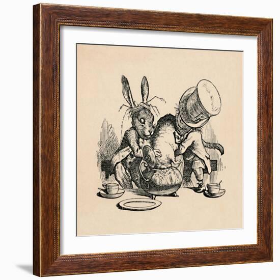 'The Mad Hatter and March hare trying to put the Dormouse into a teapot', 1889-John Tenniel-Framed Giclee Print