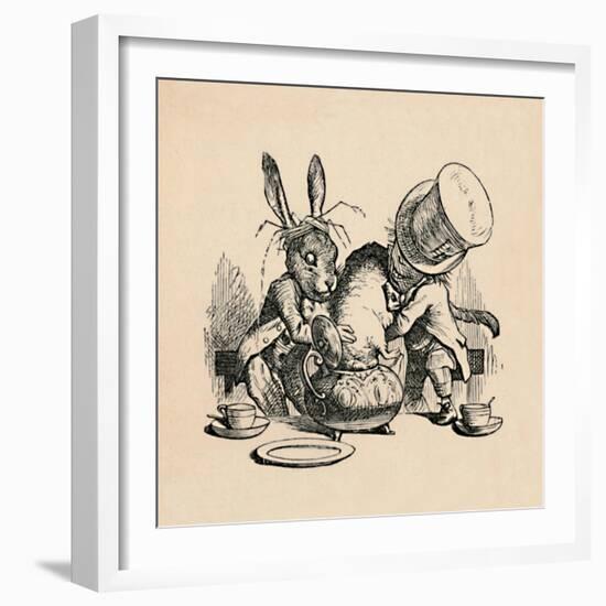 'The Mad Hatter and March hare trying to put the Dormouse into a teapot', 1889-John Tenniel-Framed Giclee Print