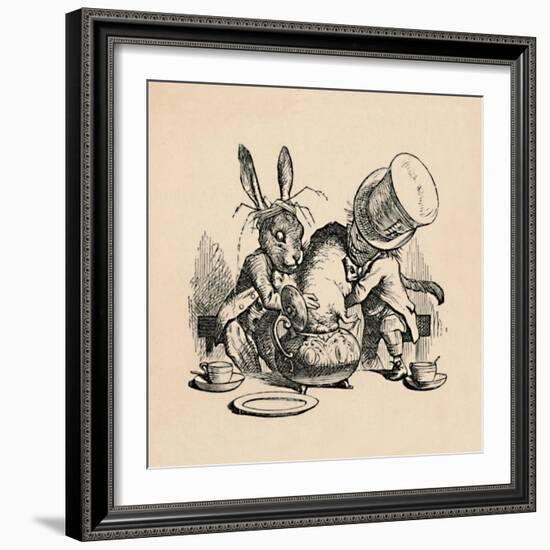 'The Mad Hatter and March hare trying to put the Dormouse into a teapot', 1889-John Tenniel-Framed Giclee Print