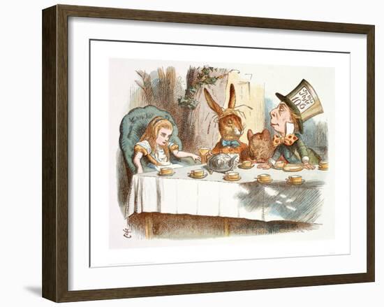 The Mad Hatter's Tea Party, 1890 (Col Version 1)-John Tenniel-Framed Art Print