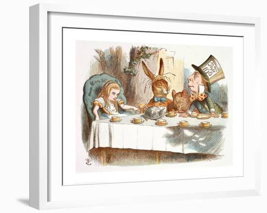 The Mad Hatter's Tea Party, 1890 (Col Version 1)-John Tenniel-Framed Art Print