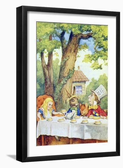 The Mad Hatter's Tea Party, Illustration from Alice in Wonderland by Lewis Carroll-John Tenniel-Framed Giclee Print