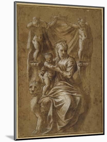 The Madonna and Child Enthroned-Polidoro da Caravaggio-Mounted Giclee Print