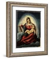 The Madonna and Child in a Mandorla on a Crescent Moon and Clouds, with the Book of Wisdom-Jacopo Robusti Tintoretto-Framed Giclee Print