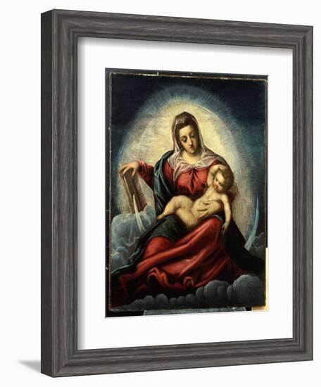 The Madonna and Child in a Mandorla on a Crescent Moon and Clouds, with the Book of Wisdom-Jacopo Robusti Tintoretto-Framed Giclee Print