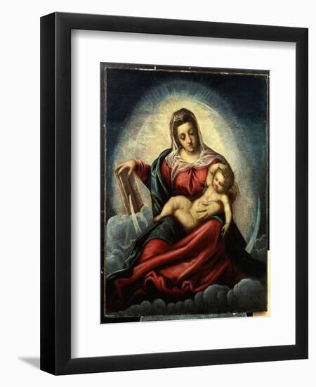 The Madonna and Child in a Mandorla on a Crescent Moon and Clouds, with the Book of Wisdom-Jacopo Robusti Tintoretto-Framed Giclee Print