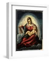 The Madonna and Child in a Mandorla on a Crescent Moon and Clouds, with the Book of Wisdom-Jacopo Robusti Tintoretto-Framed Giclee Print