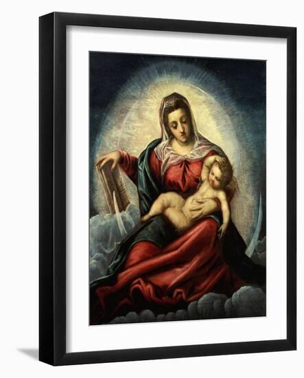 The Madonna and Child in a Mandorla on a Cresent Moon and Clouds, with the Book of Wisdom-Jacopo Robusti Tintoretto-Framed Giclee Print