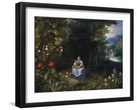 The Madonna and Child in a Wooded River Landscape-Jan Brueghel the Elder-Framed Giclee Print