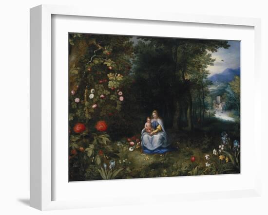 The Madonna and Child in a Wooded River Landscape-Jan Brueghel the Elder-Framed Giclee Print