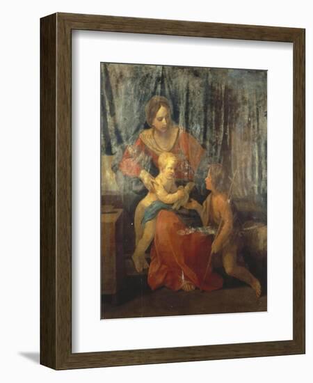 The Madonna and Child with St. John the Baptist in an Interior, Circa, 1640-Herri Met De Bles-Framed Giclee Print