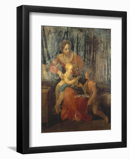 The Madonna and Child with St. John the Baptist in an Interior, Circa, 1640-Herri Met De Bles-Framed Giclee Print