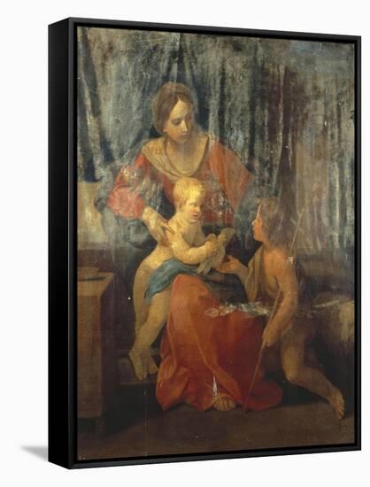 The Madonna and Child with St. John the Baptist in an Interior, Circa, 1640-Herri Met De Bles-Framed Stretched Canvas